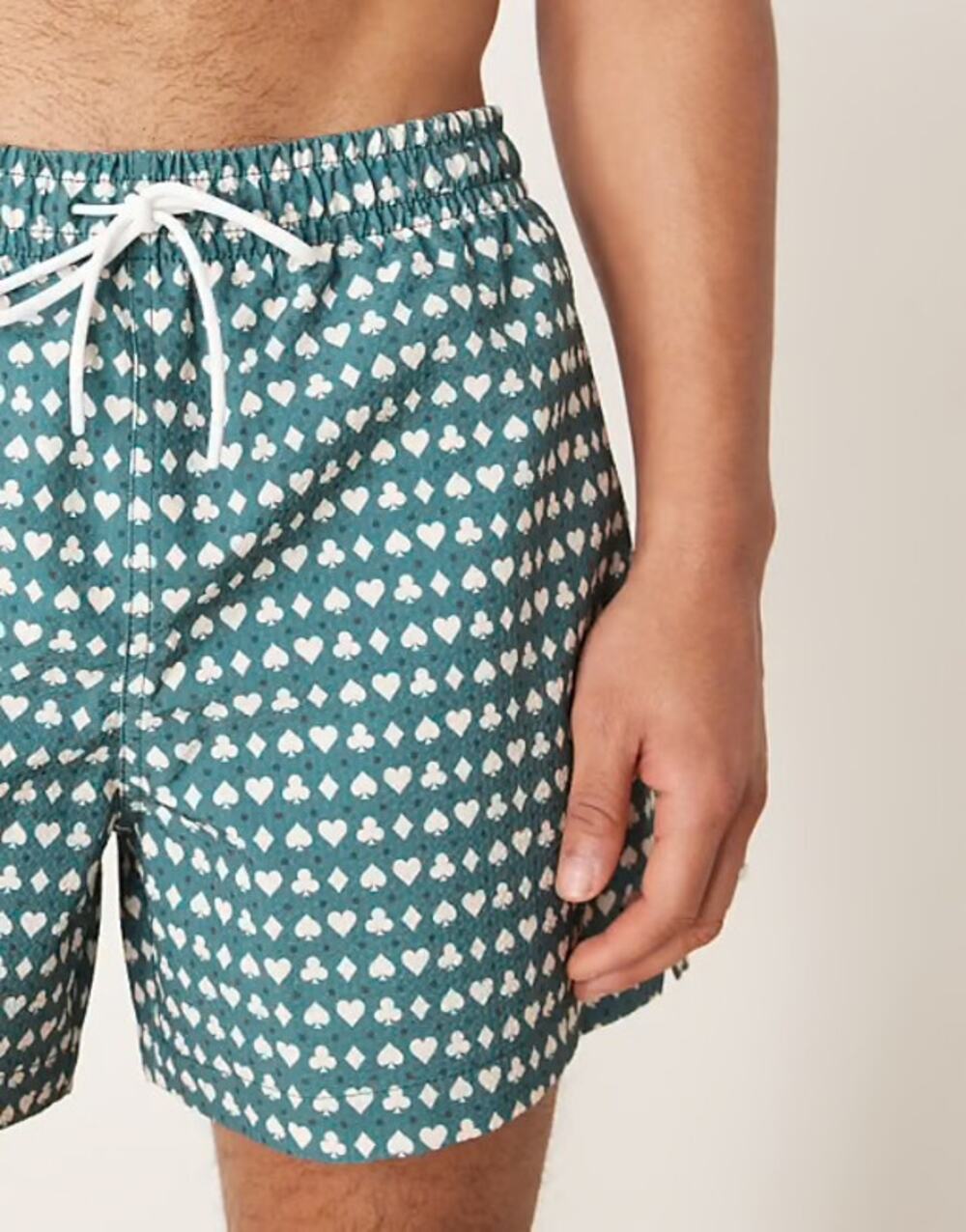 Abercrombie & Fitch Men’s Stretch Swim Short Teal Green Diamond Heart Spade EUC